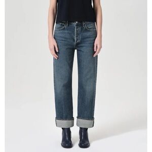 New AGOLDE Fran Low-Slung Straight Leg Jeans Dwell Blue 27